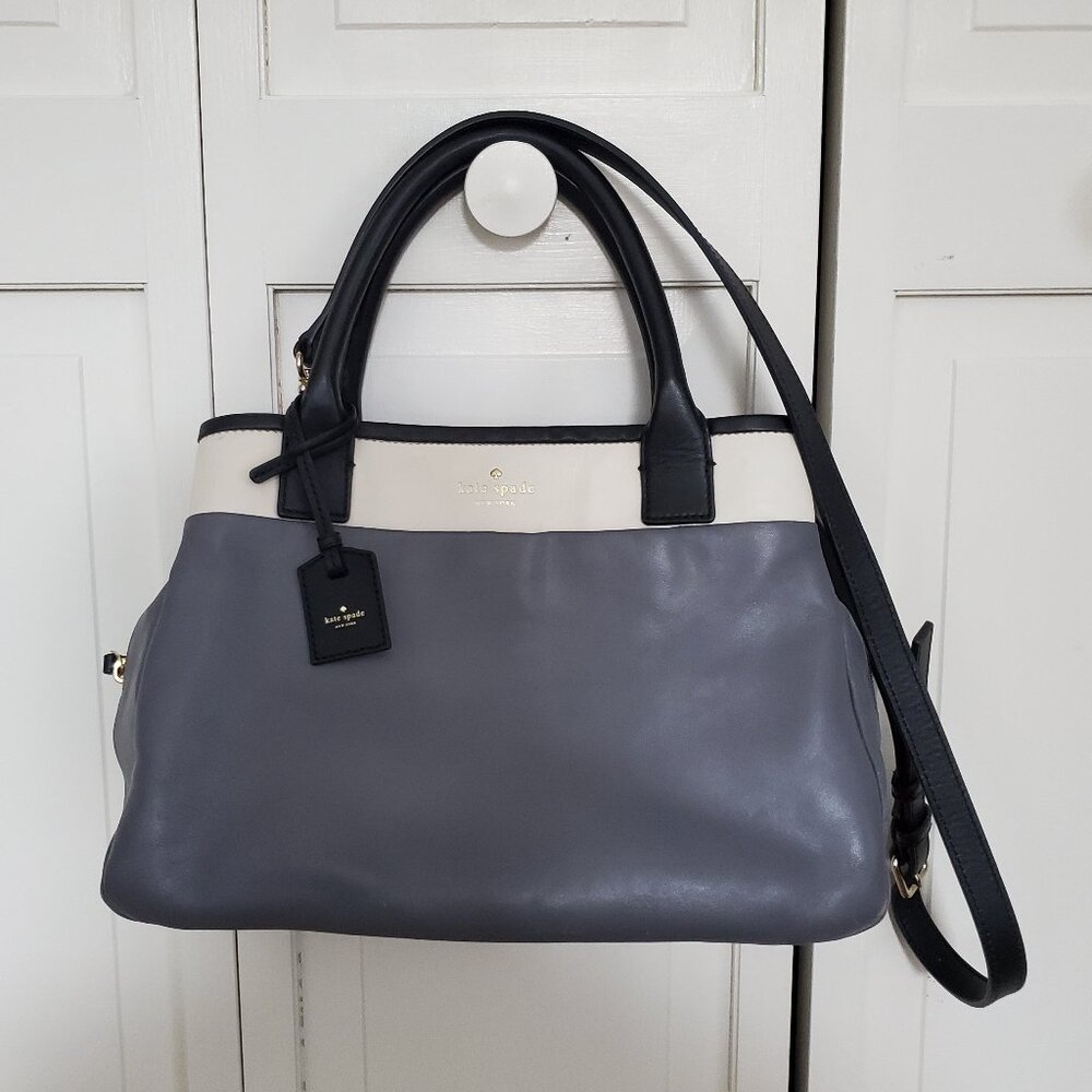 Kate Spade Branton Square Mills Leather Purse Satchel Gray/Cream/Black